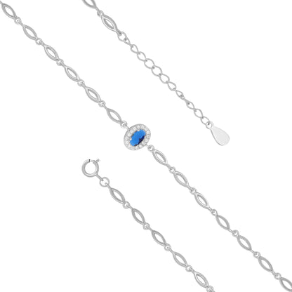 925 Sterling Silver September Month Oval Blue Sapphire Birthstone Bracelet For Women