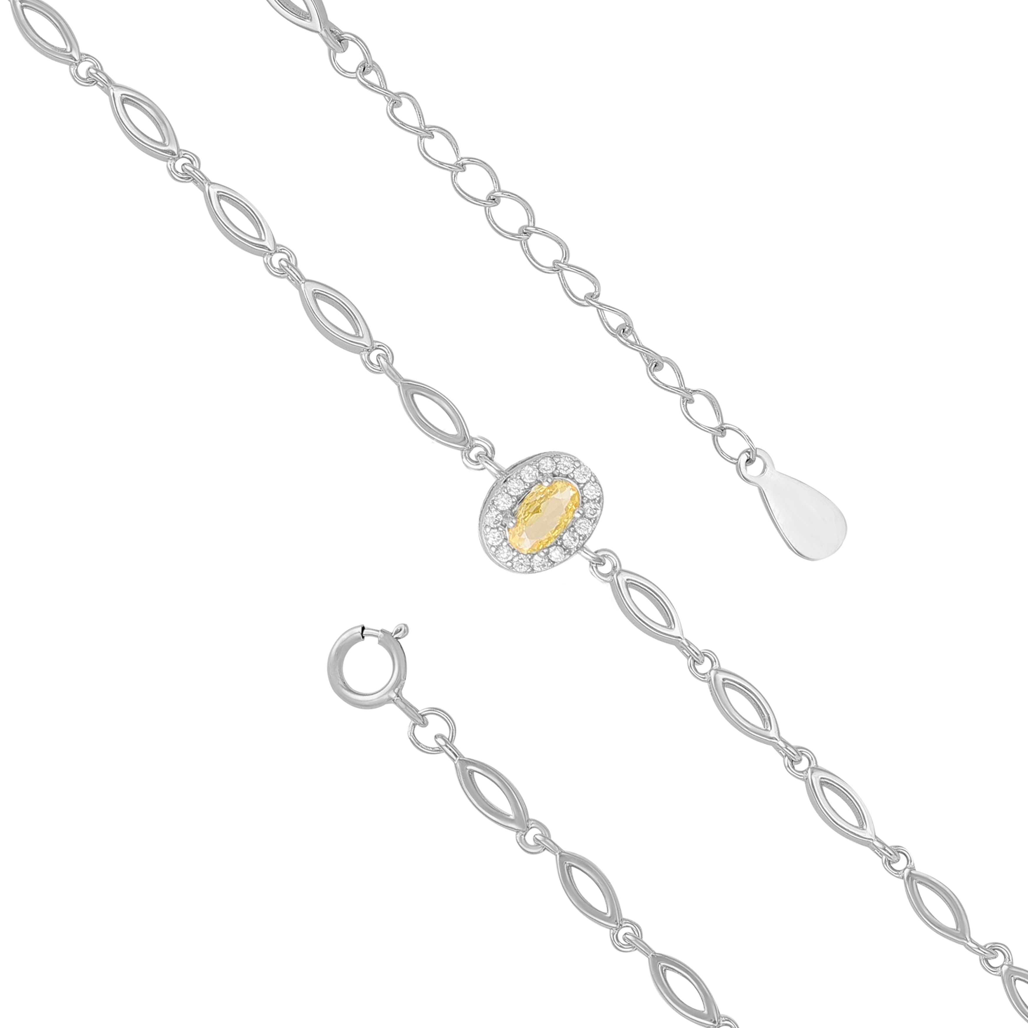 925 Sterling Silver September Month Oval Citrine Birthstone Bracelet For Women