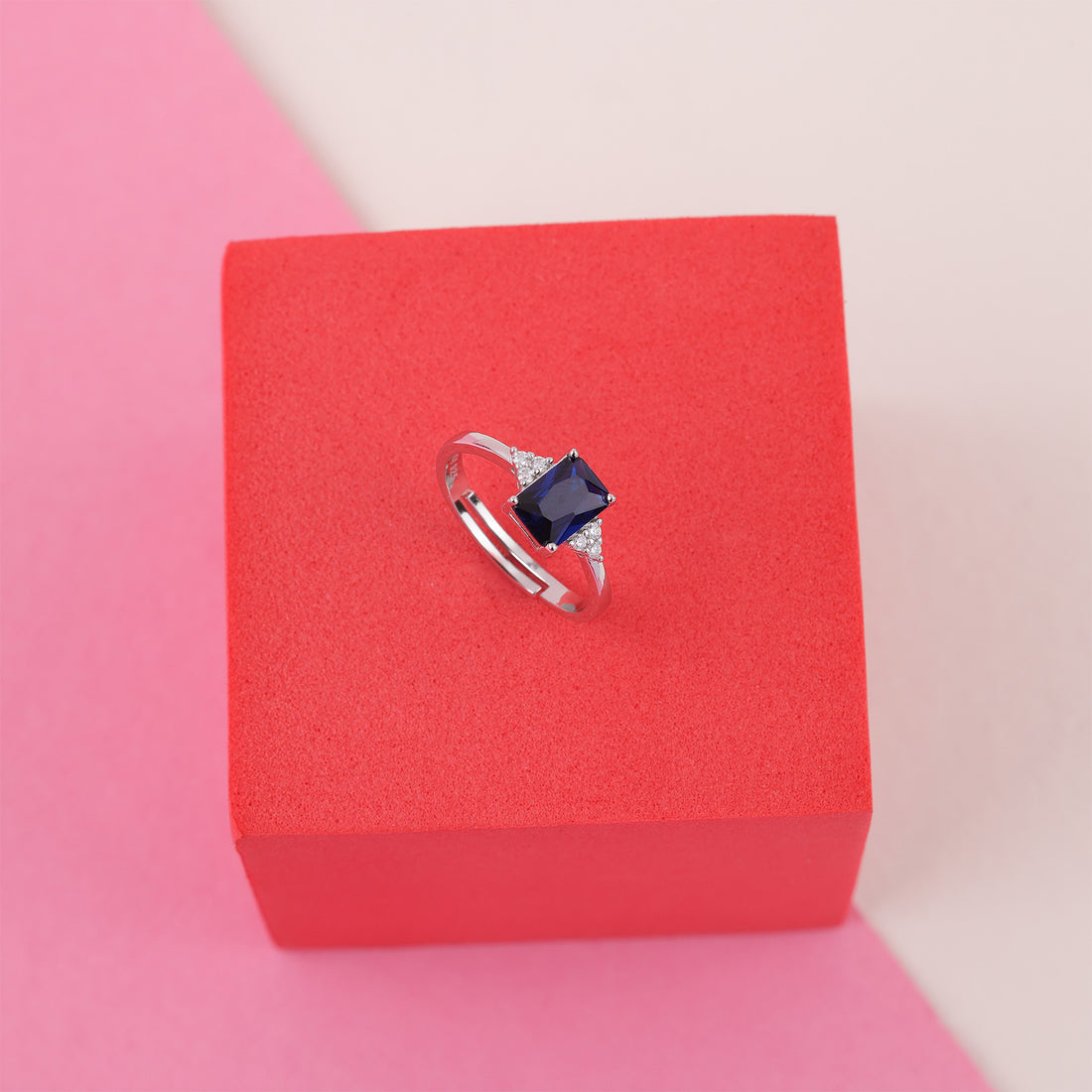 925 Sterling Silver September Month Square Blue Sapphire Pendant Chain, Earrings, and Ring For Women