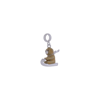 925 Sterling Silver Snow Slider Bear Rhodium Plated Pendant For Kids