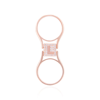 925 Sterling Silver Solitaire Twist L Initial Rose Gold Plated Ring for Women