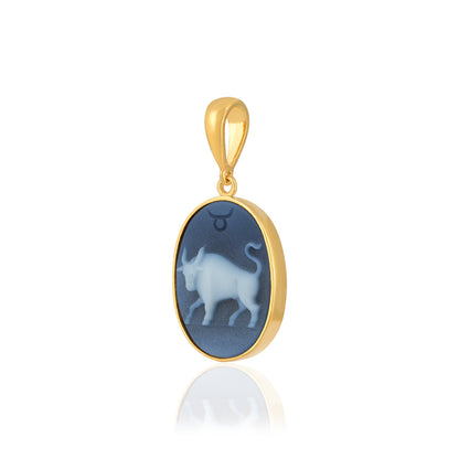 925 Sterling Silver Taurus Zodiac Agate Gold Plated Pendant for Men and Women