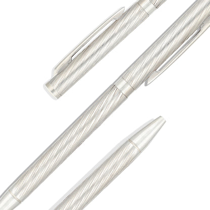 925 Sterling Silver Textured Diagonal Wave Twist Executive Writing Pen for Men