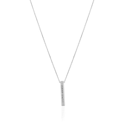 925 Sterling Silver Vertical Vow Minimal Rhodium Plated Engraved Pendant Chain