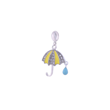925 Sterling Silver Yellow Umbrella with Raindrop Pendant For Kids