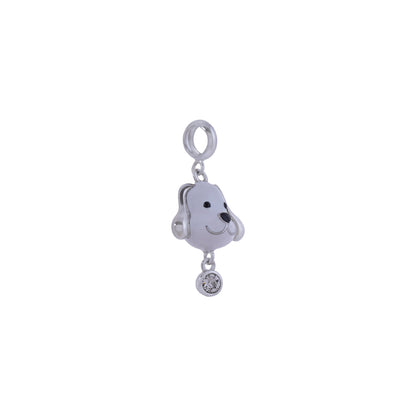 925 Sterling Silver frosty Pup Face Rhodium Plated Pendant For Kids