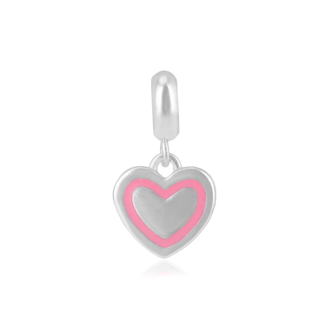 925 Simple Heart Rhodium Plated Pink Enamel Layered Pendants