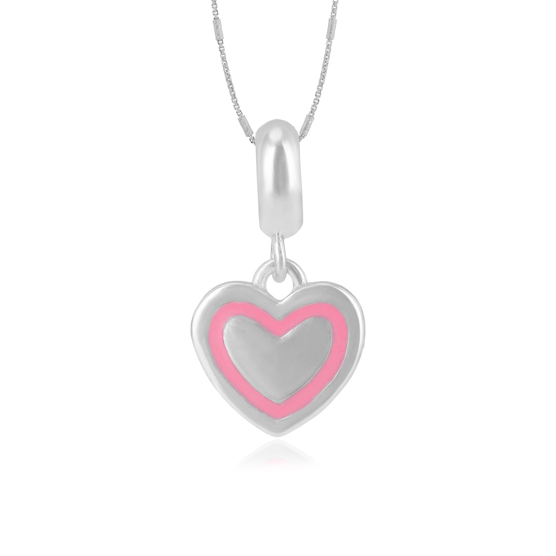 Simple Heart Rhodium Plated Pink Enamel Layered Pendants