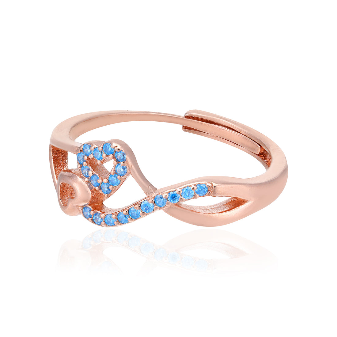 925 Sleek Blue Accent Rose Gold Dual Hearts Ring