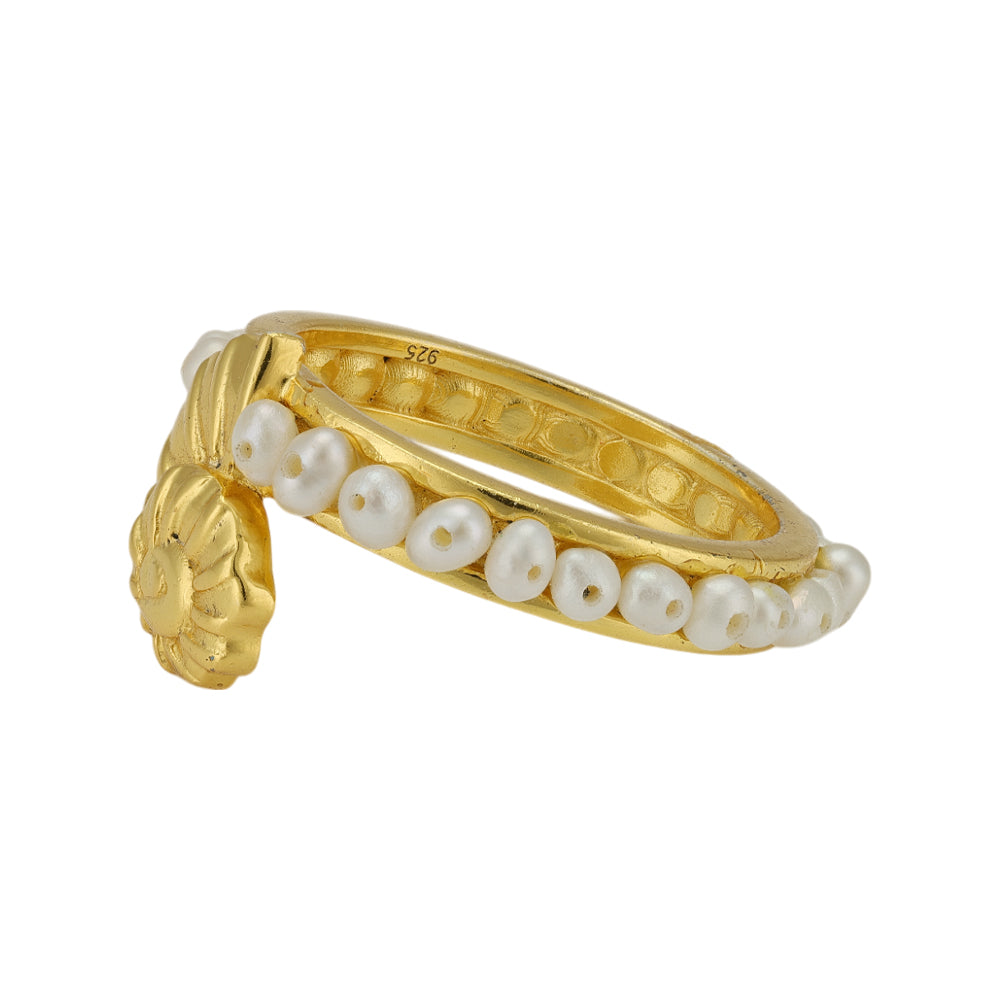 Snail Design Pearl Accent Gold Plated Rings