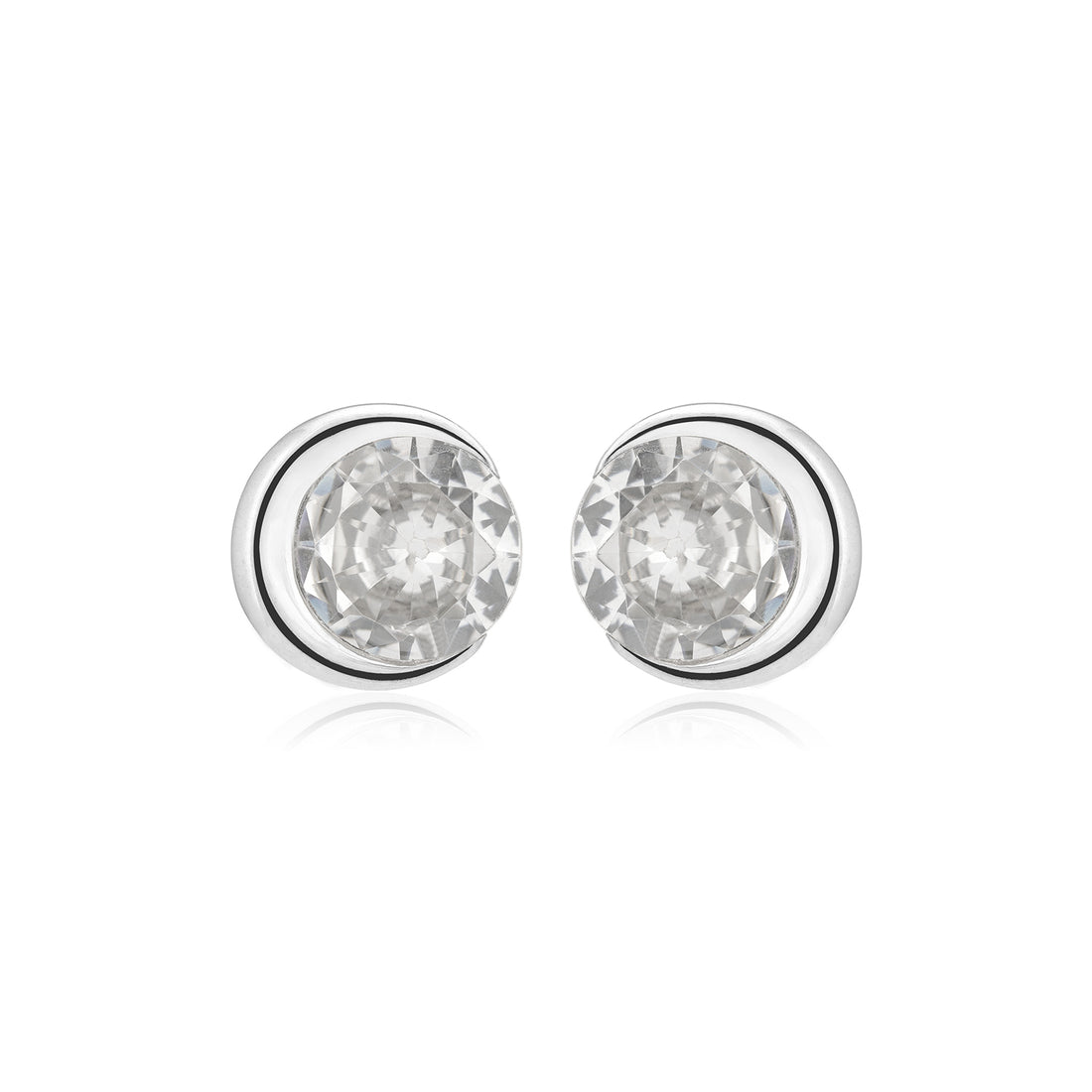 925 Solitaire White Half Moon Rhodium Plated Studs For Women