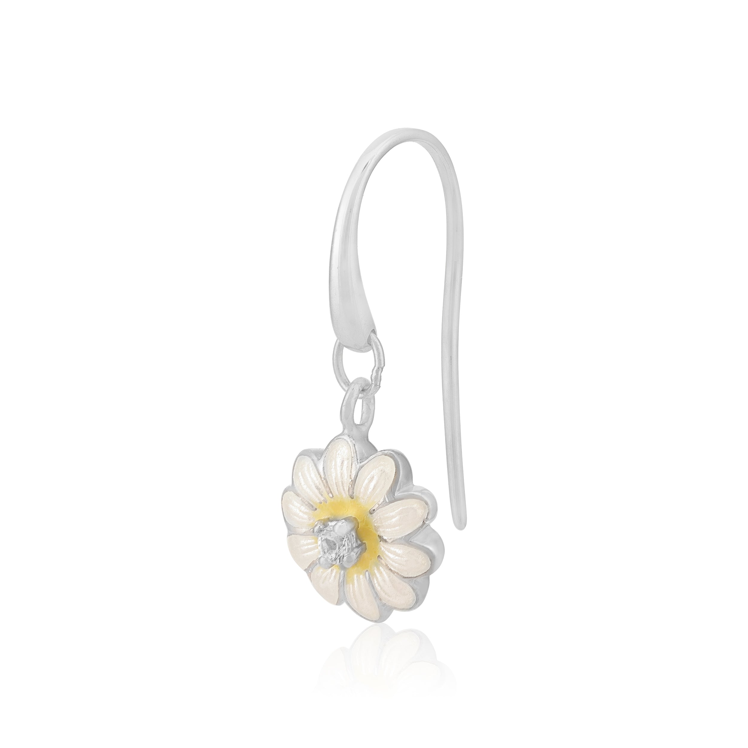 925 Solitary White Daisy Rhodium Plated Hook Earrings