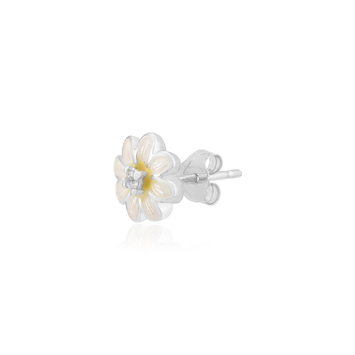 925 Solitary White Daisy Rhodium Plated Studs