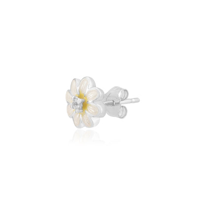 925 Solitary White Daisy Rhodium Plated Studs