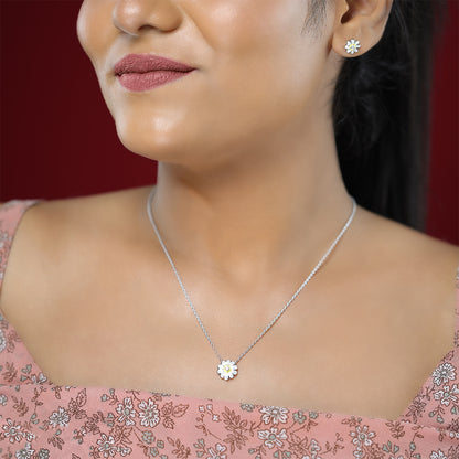 Solitary White Daisy Rhodium Plated Studs Modal