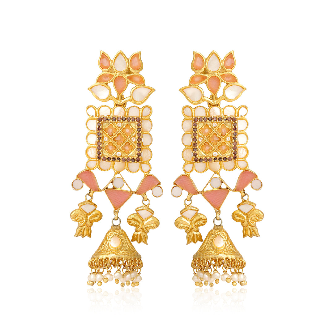 925 Sparkling Chandelier Gold Mop Earrings