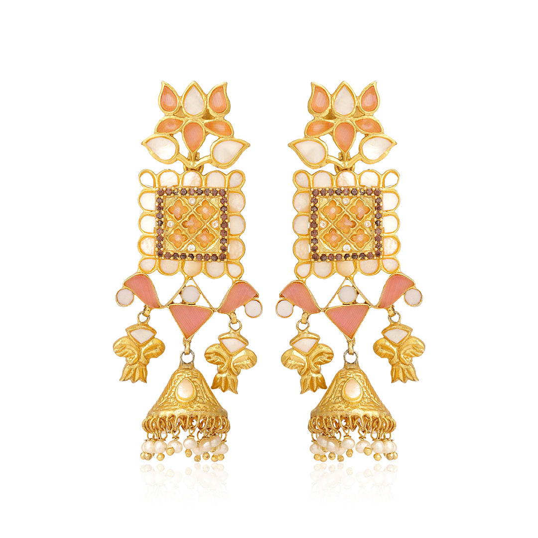 925 Sparkling Chandelier Gold Mop Earrings