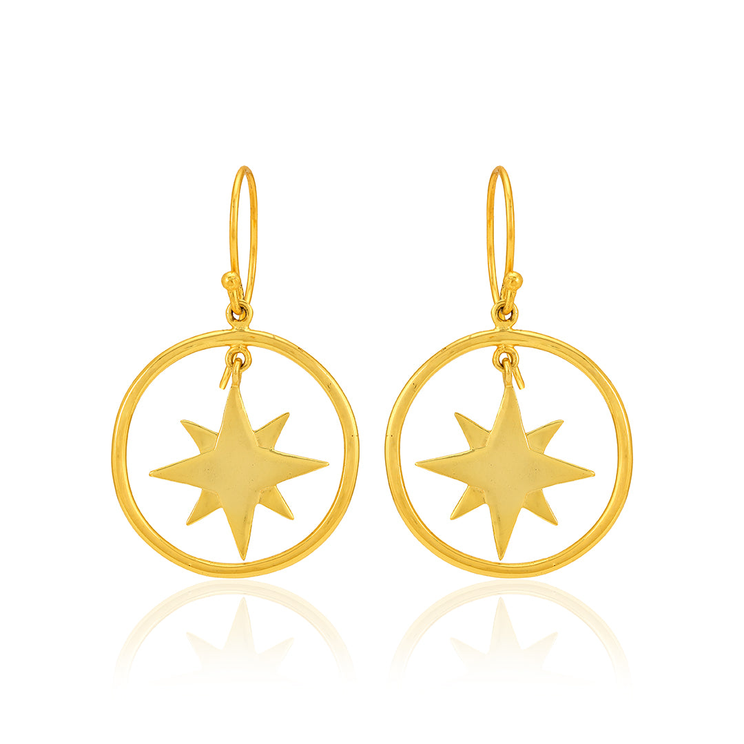 925 Star And Compass Shepherd Hook Silver Earring