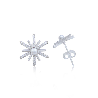 925 Starlight Splash Rhodium Plated Sparkle Earring 
