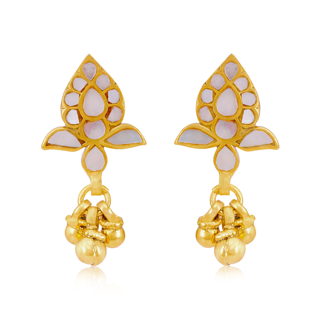 925 Sterlig Silver Gold Plated  Mother Of Pearl Drop Earrings