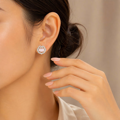 925 Sterling Silver Centred Moonstone Side Small Stone Detailing Earrings For Women