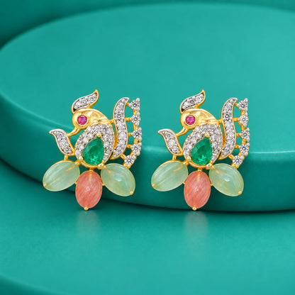 925 Sterling Silver Colorful Peacock Gold Plated Earrings For Women