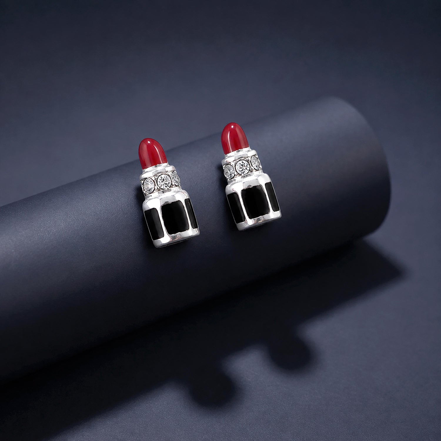 925 Sterling Silver Rhodium Plated Red Matte Lipstick Stud For Kids