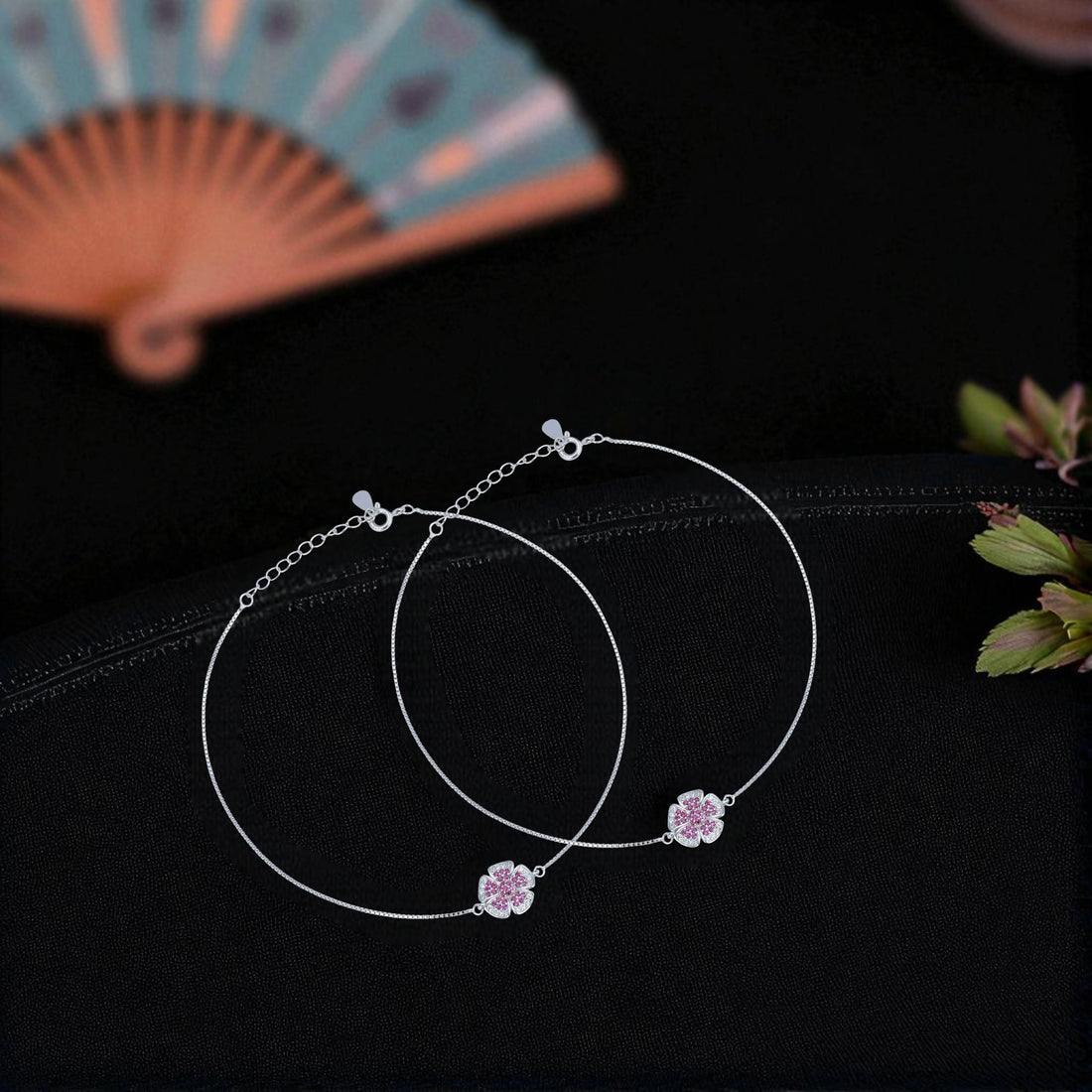 925 Sterling Silver Cherry Bloom Shine Anklet For Women
