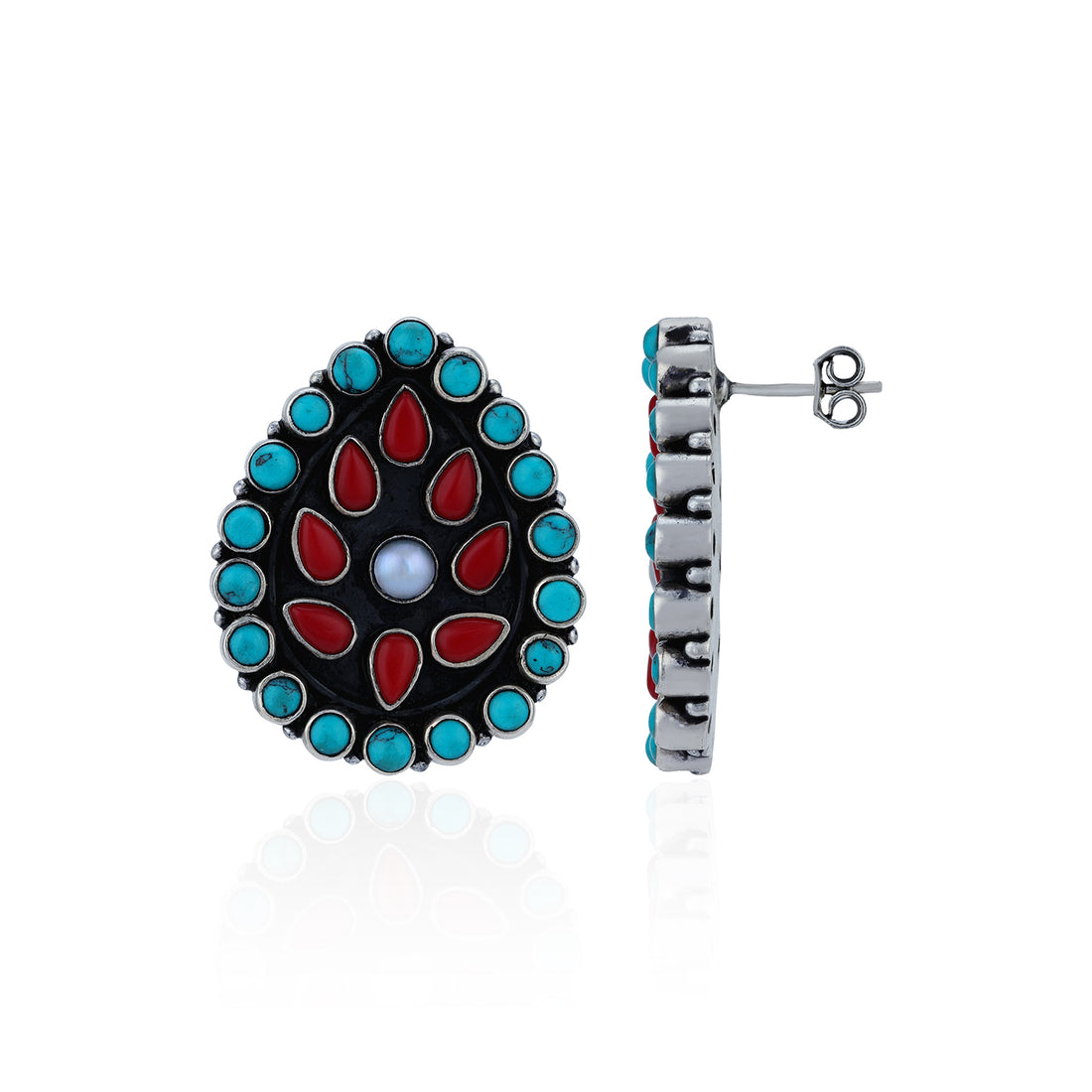 925 Sterling Silver Coral Pearl Teardrop Earrings for Women