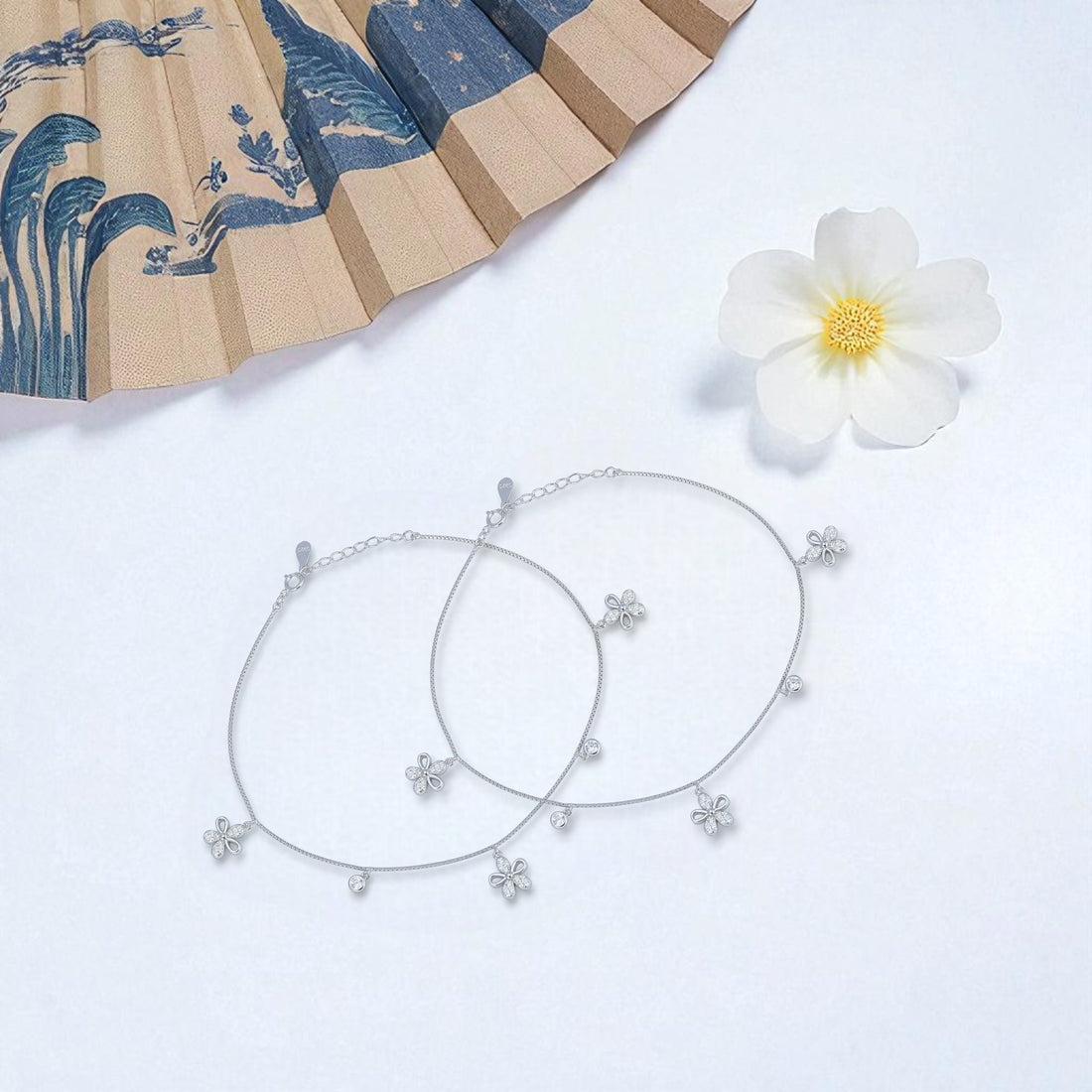 925 Sterling Silver Dainty Fleur Charm  Anklet For Women