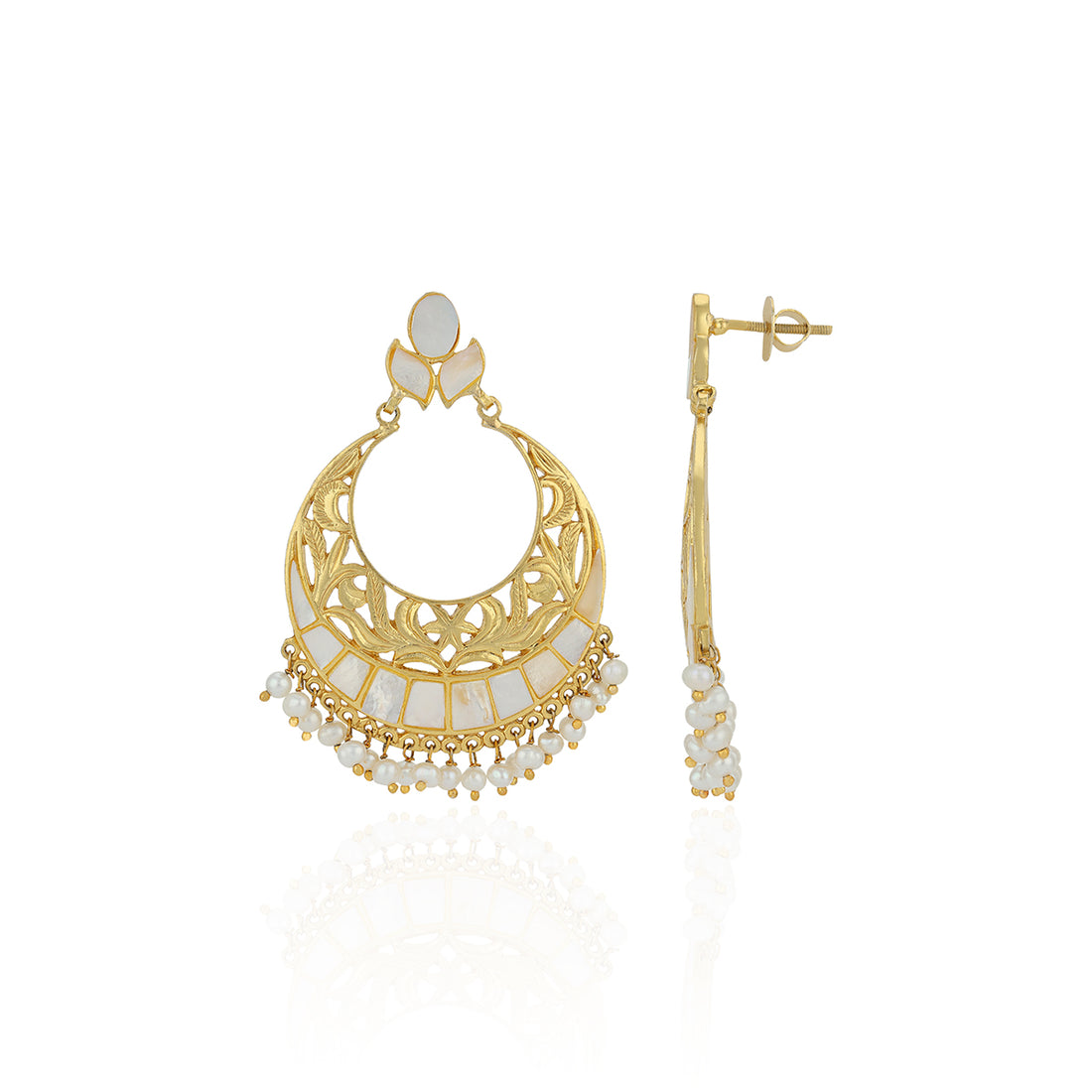 925 Sterling Silver Elegant White Pearl Chandbali Earrings for Women