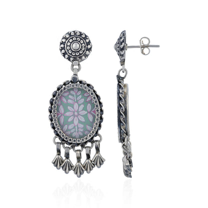 925 Sterling Silver Ethnic Floral Dangle Earrings for Women