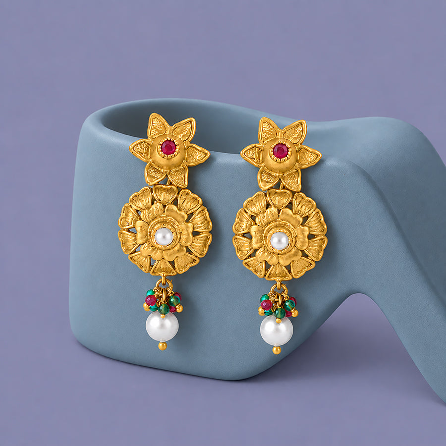 925 Sterling Silver Floral Cascade Pearl Earrings for Women