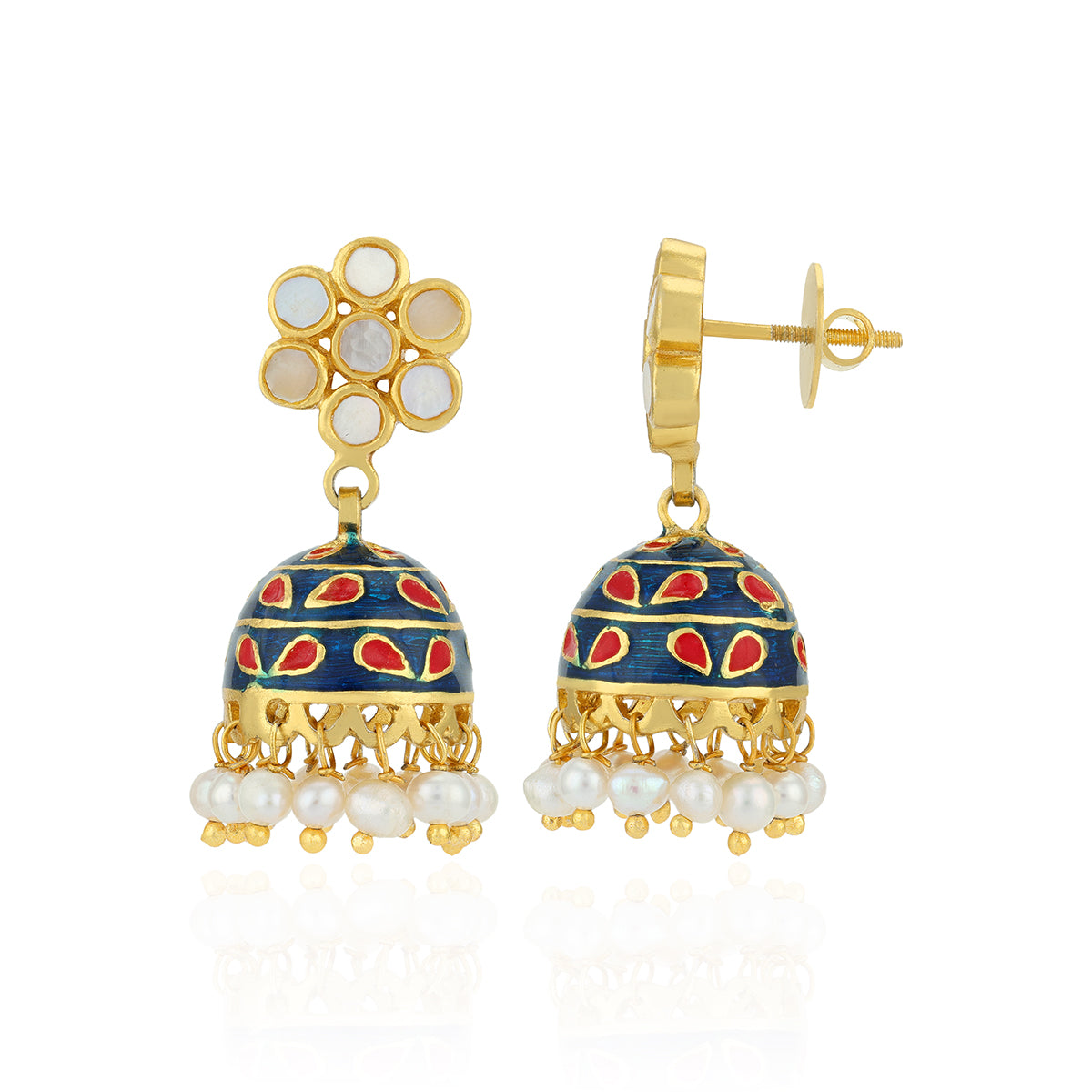 925 Sterling Silver Floral Dome Meenakari Pearl Jhumka for Women