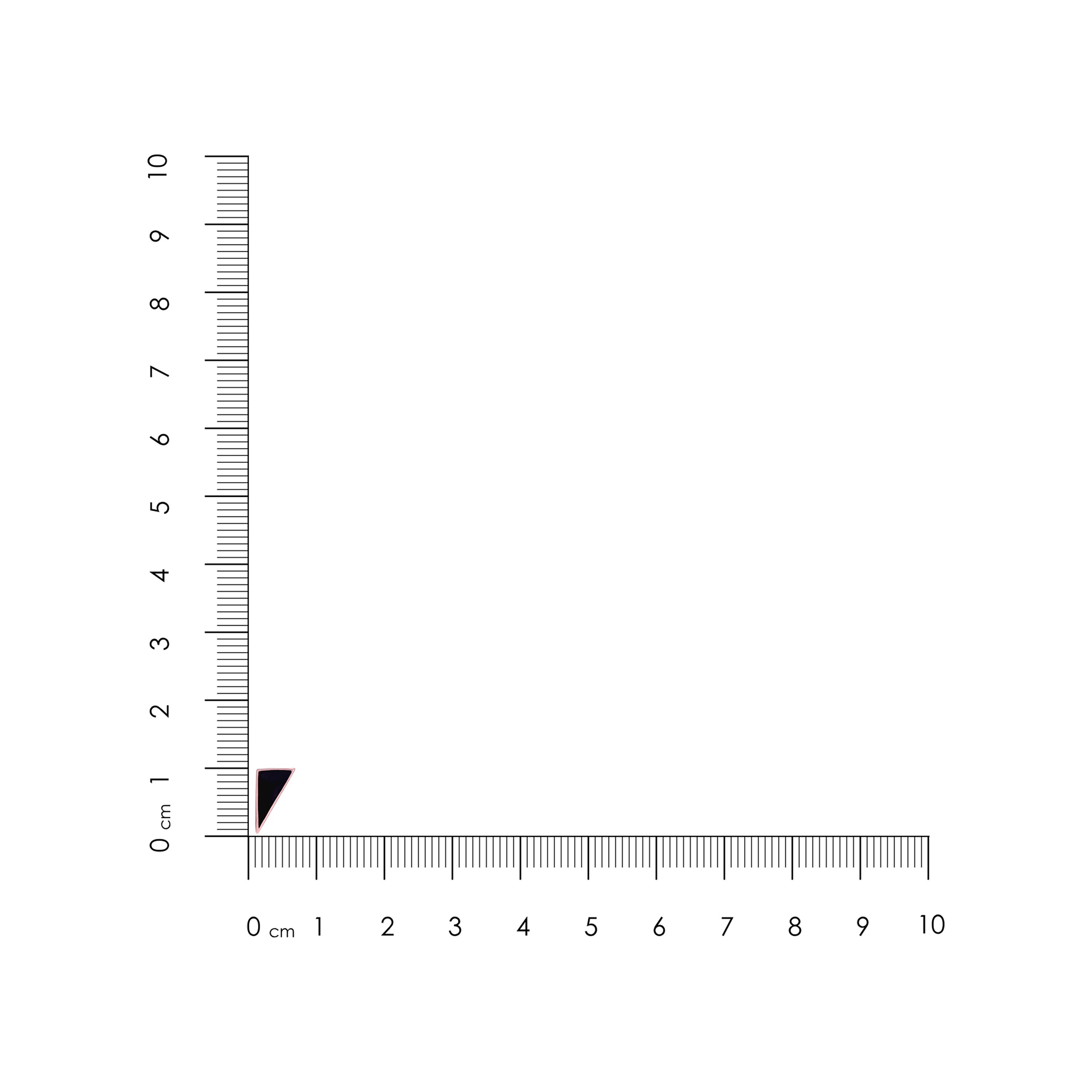 Ruler with a small black triangle marking 0.5 cm on a white background