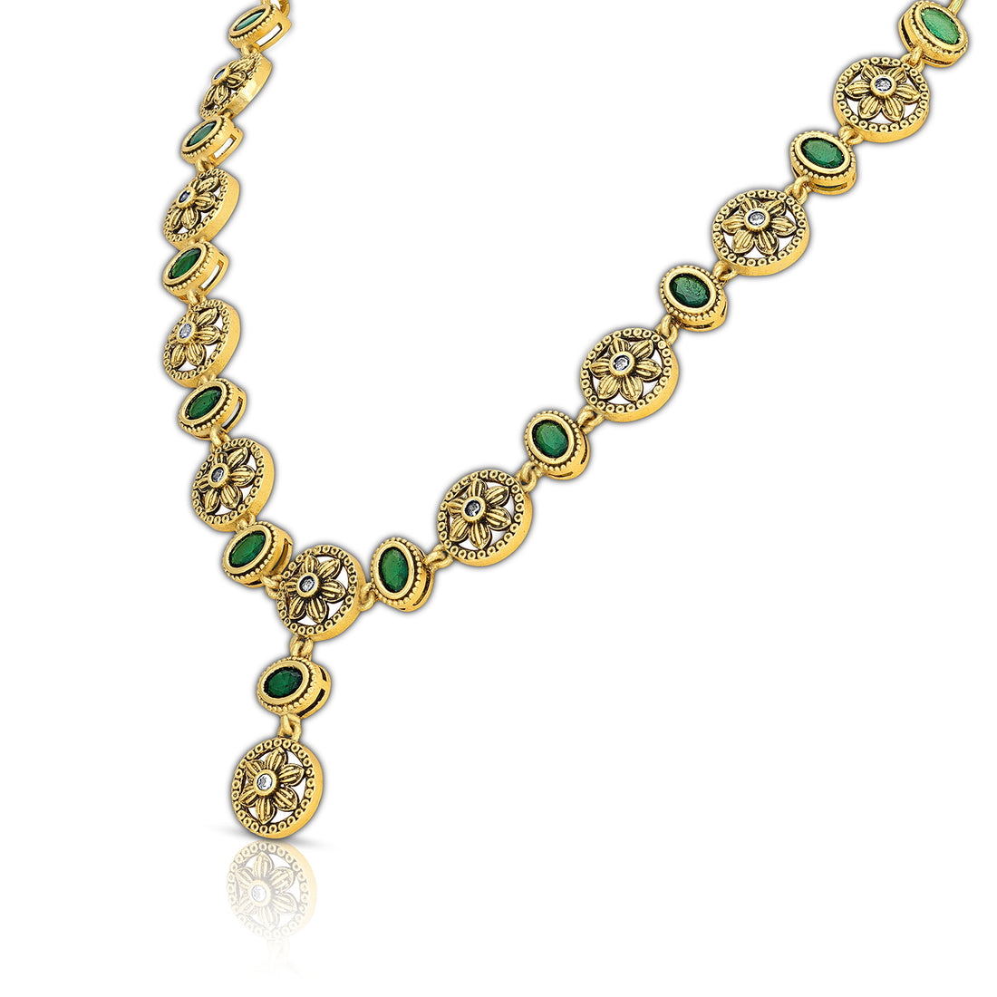 925 Sterling Silver Gold-Plated Emerald Halo Motif Necklace for Women
