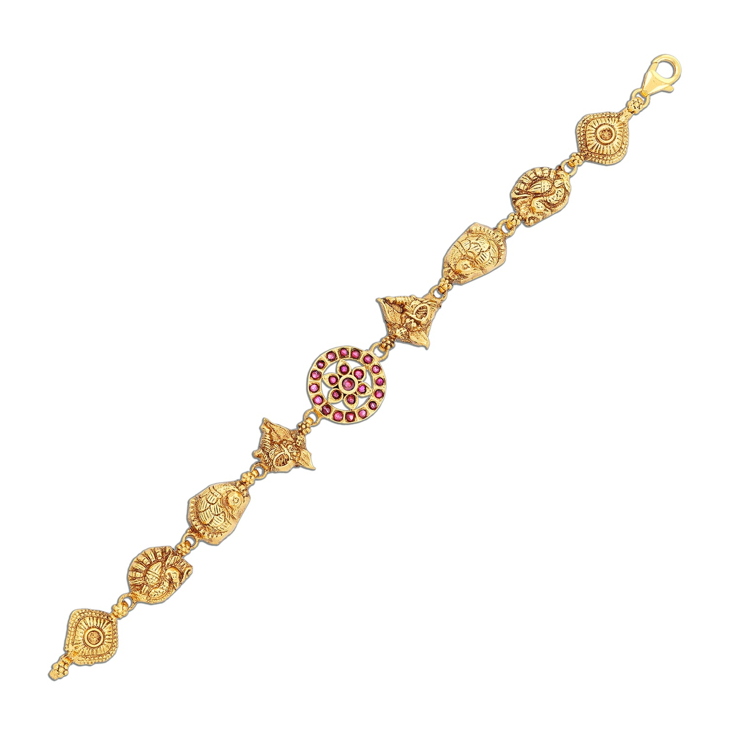 925 Sterling Silver Gold Plated Regal Ruby Link Bracelet for Women
