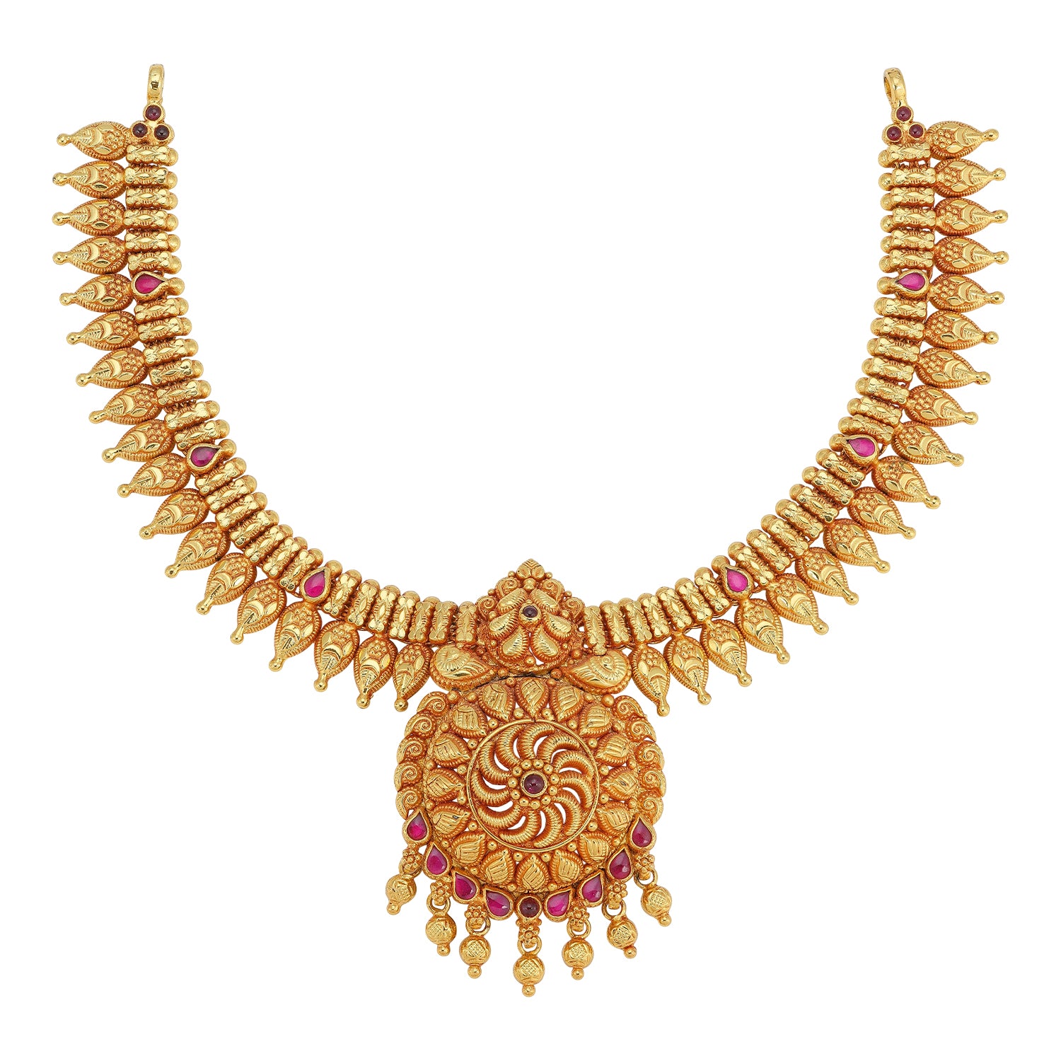925 Sterling Silver Gold Plated South Indian Ruby Accents Antique Necklace for Women
