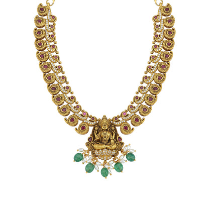 925 Sterling Silver Heritage Lakshmi Manga Kasu Green Drop Necklace for women