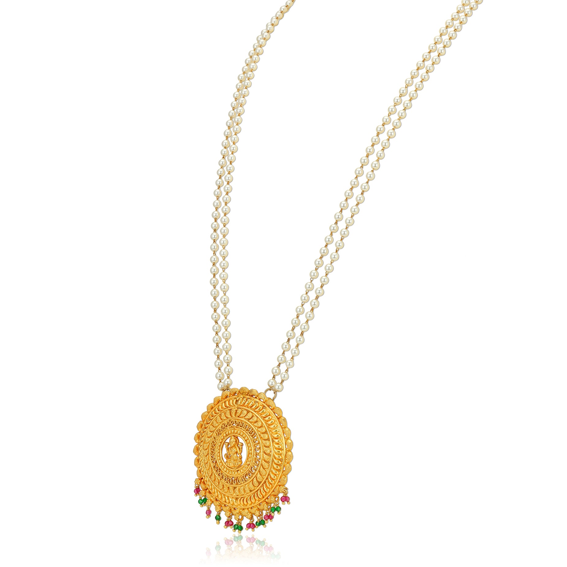 925 Sterling Silver Immense Circular Lakshmi Center Pearl Haram For Women