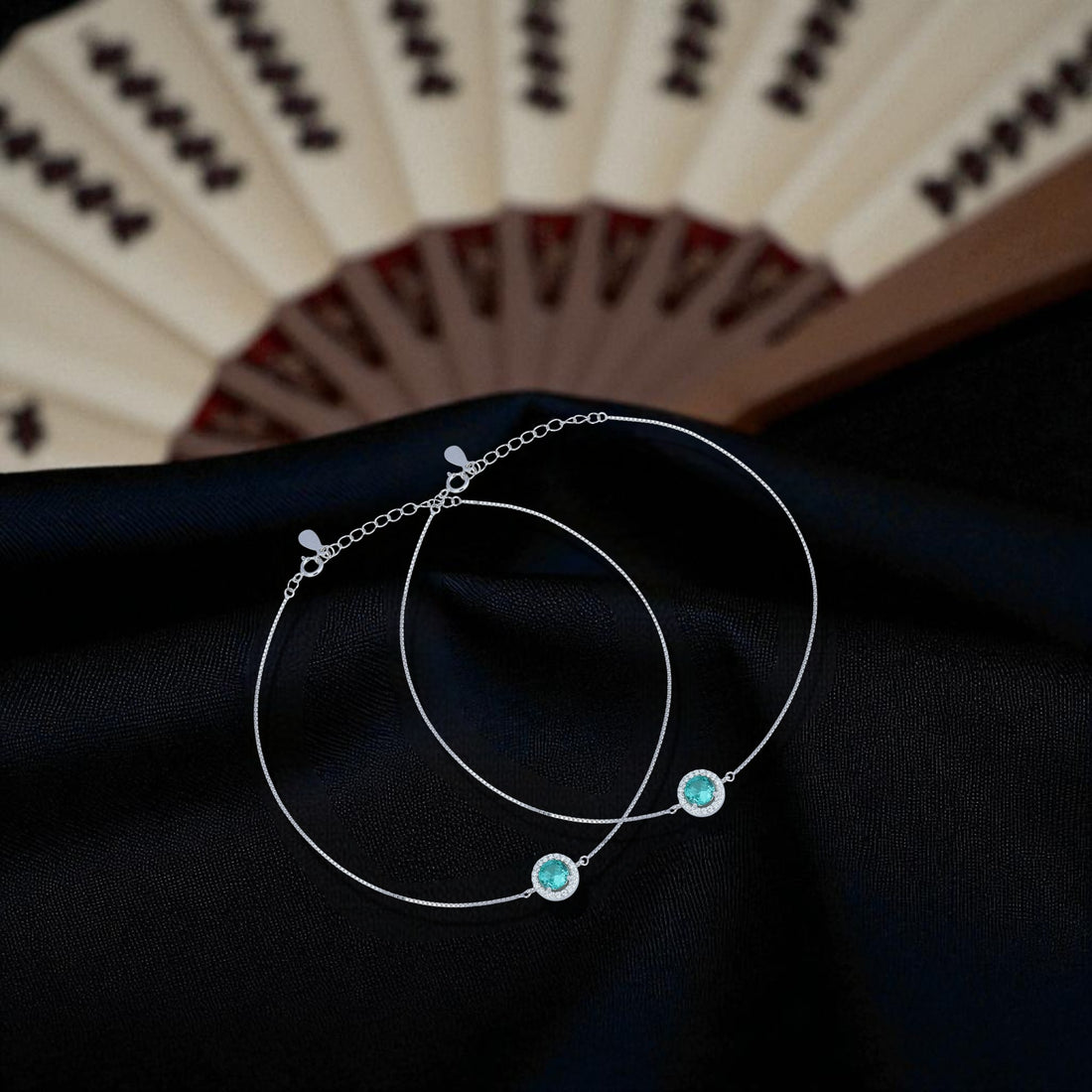 925 Sterling Silver Mystic Aqua Glow Anklet For Women