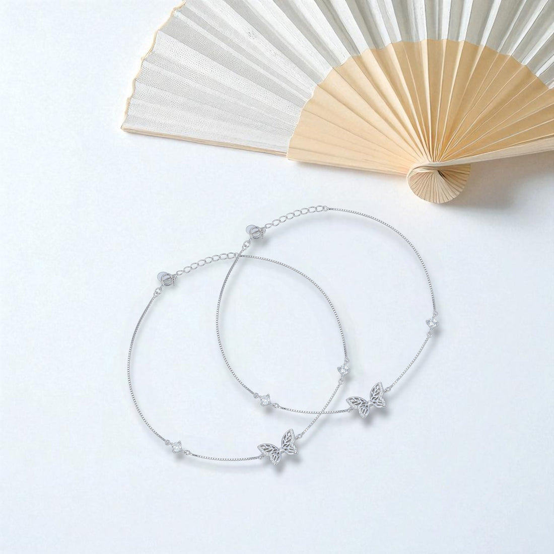 925 Sterling Silver Petite Velvet Flutter Anklet For Women