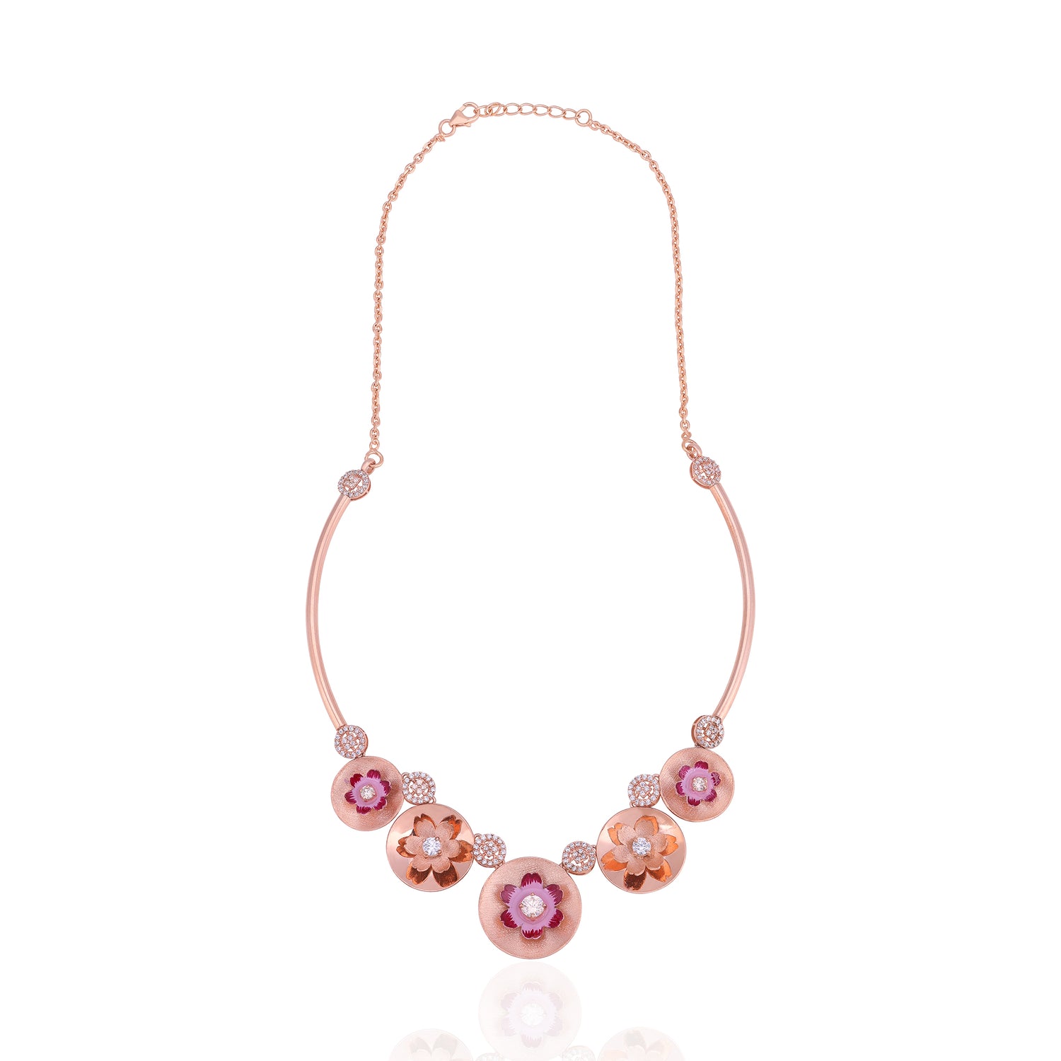 925 Sterling Silver Radiant Enamel Floral Sweep Necklace For Women