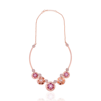 925 Sterling Silver Radiant Enamel Floral Sweep Necklace For Women