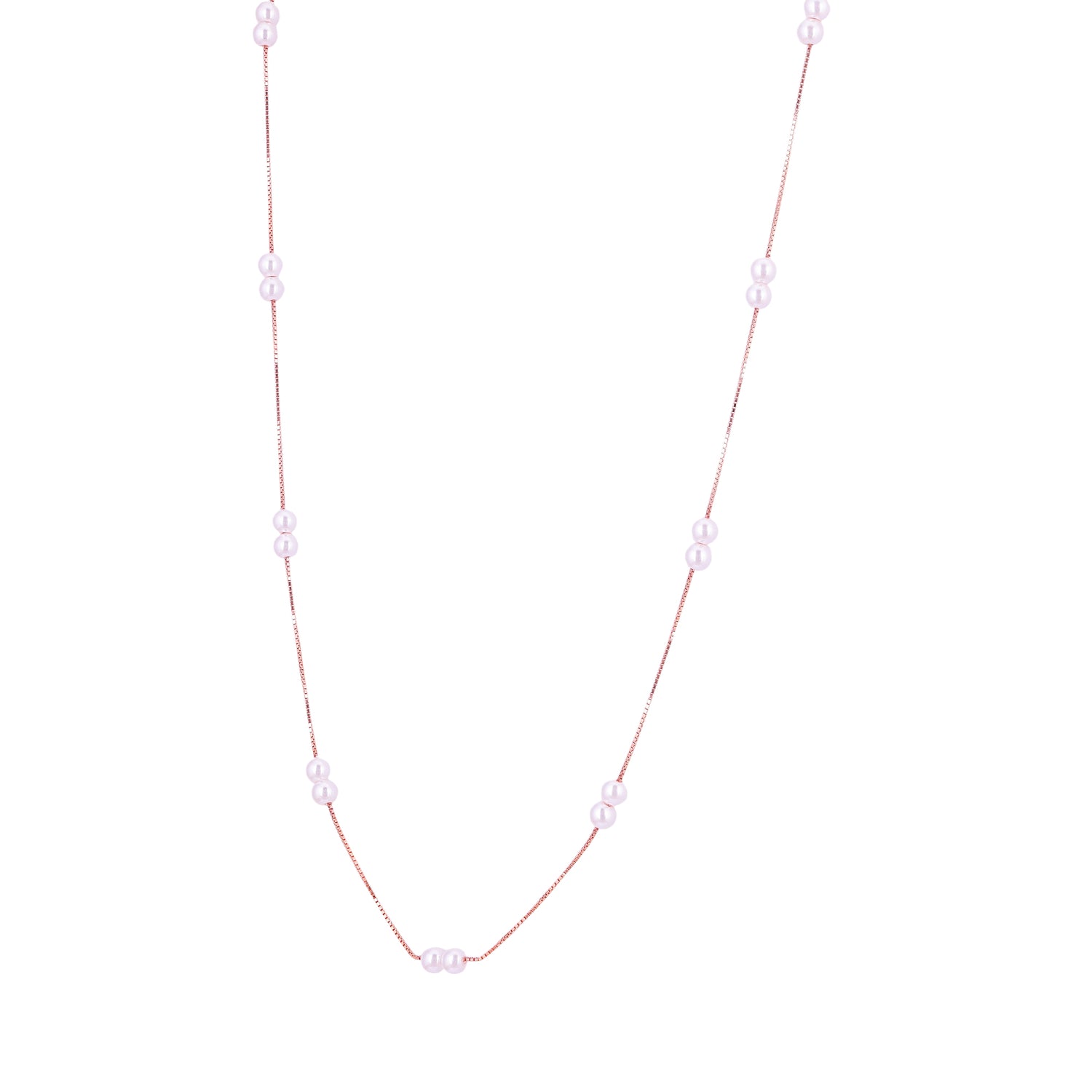 925 Sterling Silver Ros  Duet Pearl Strand Chain For Women