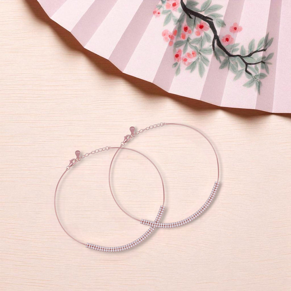 925 Sterling Silver Rose Gold Aurora Row  Anklets For Women