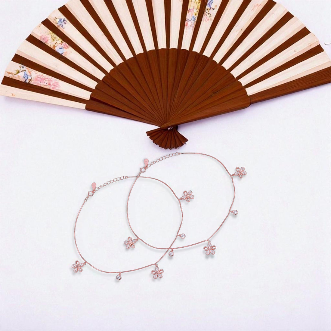 925 Sterling Silver Rose Gold Charme Flutter  Anklets For Women