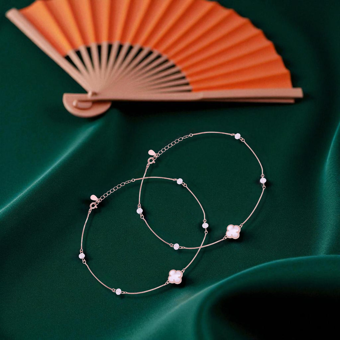 925 Sterling Silver Rose Gold Clover Bloom Anklets For Women