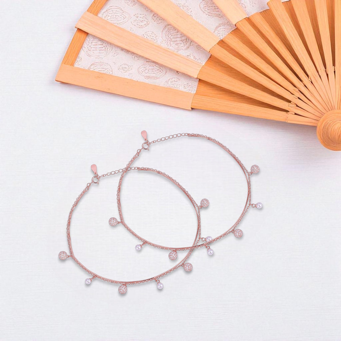 925 Sterling Silver Rose Gold Crystal Dewfall  Anklets For Women