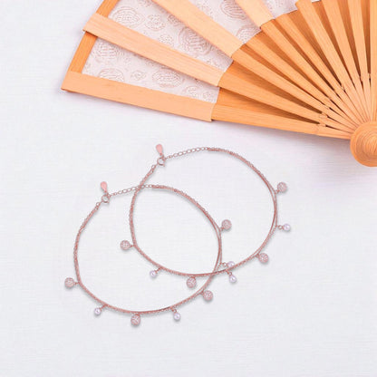 925 Sterling Silver Rose Gold Crystal Dewfall  Anklets For Women